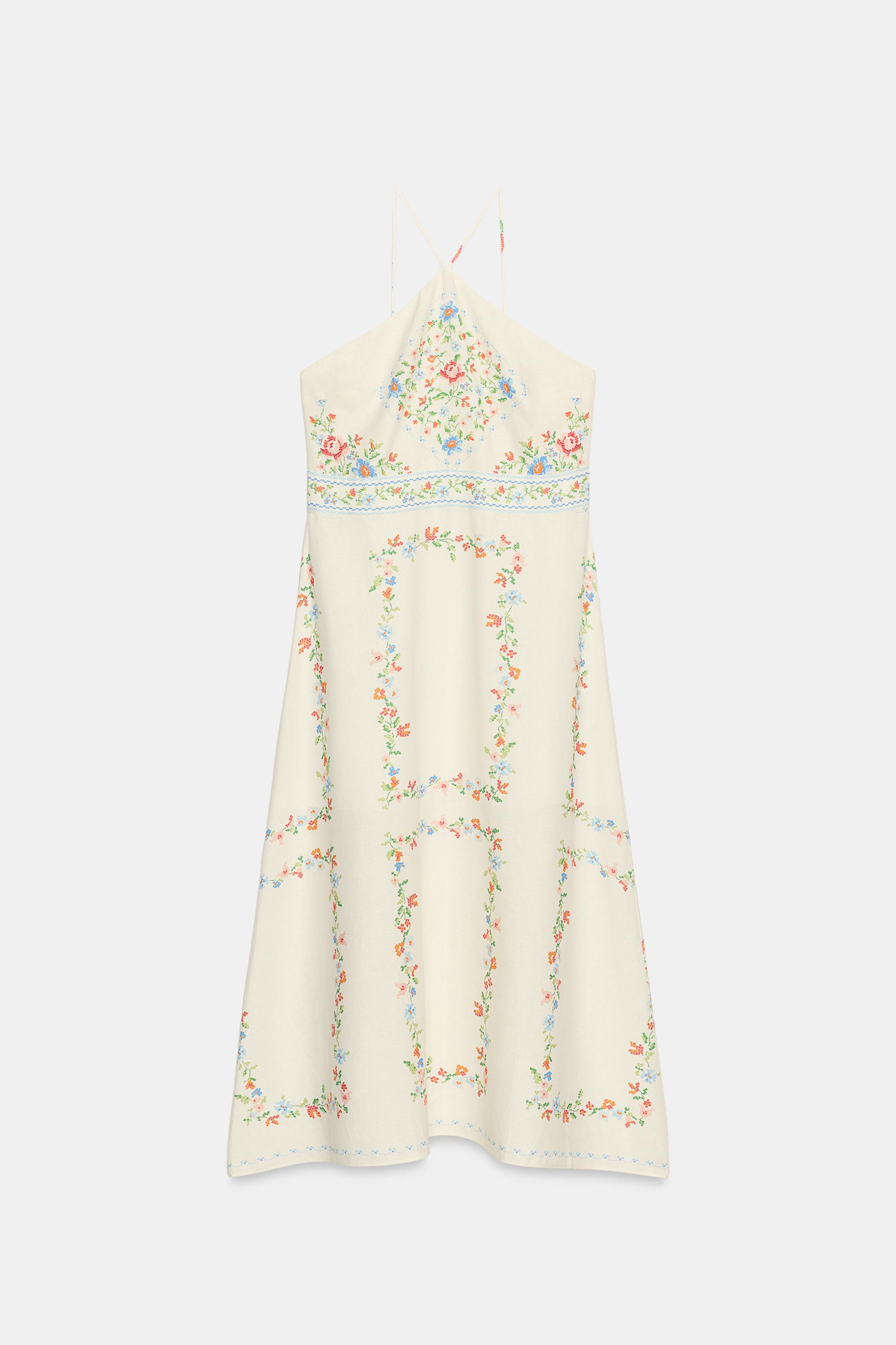 PRINTED LINEN BLEND MIDI DRESS | Zara UK