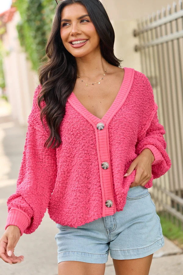 Breath Of Fresh Air Pink Textured Cardigan | Pink Lily