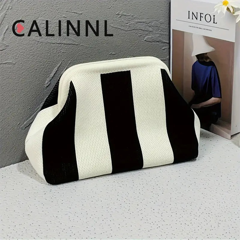 Striped Crochet Bag Women Fashion Colorblock Clutch Purse - Temu | Temu Affiliate Program