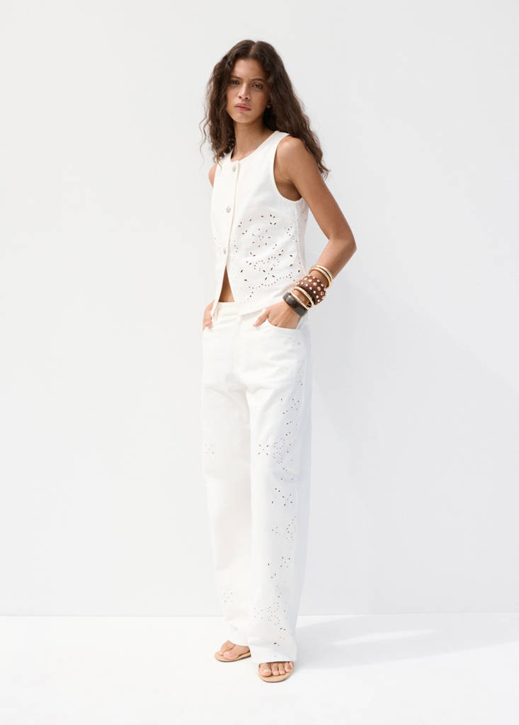 Denim vest with openwork embroidery white - Women - S - MANGO | Mango (US/MX/AU)