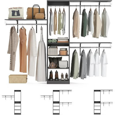 FONTOI Closet System Component Parts, Closet Organizer with 5 Shelves, Adjustable Closet with 4 Hang Rods for Entrance, Gray, 15.7"*75"*96" | Target