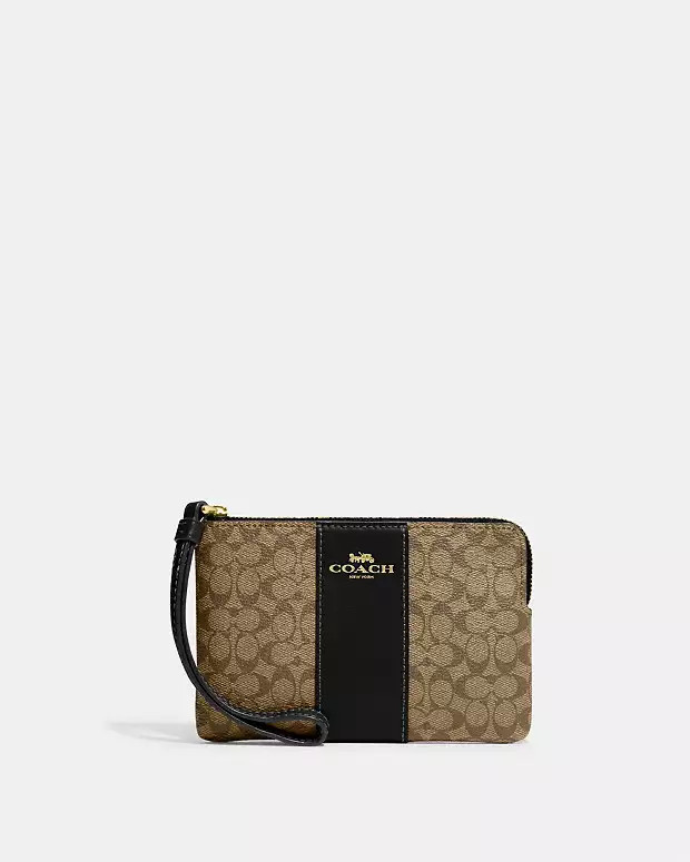 Corner Zip Wristlet In Signature Canvas | Coach Outlet CA