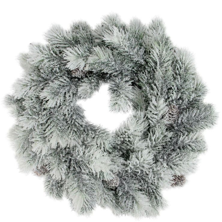 Northlight 12" Unlit Flocked Green Pine with Pine Cones Christmas Wreath | Target
