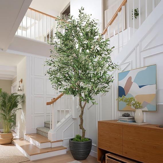 Faux Olive Tree 8ft, Large Realistic Silk Olive Trees Artificial Indoor with Natural Wood Trunk &... | Amazon (US)