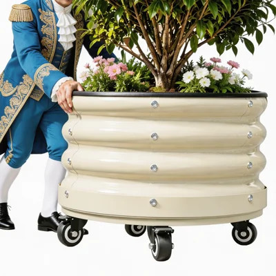 24.4" Round Metal Rolling Tree Planter with Locking Wheels, Large Outdoor Citrus Pot for Patio, Garden & Deck | Wayfair North America