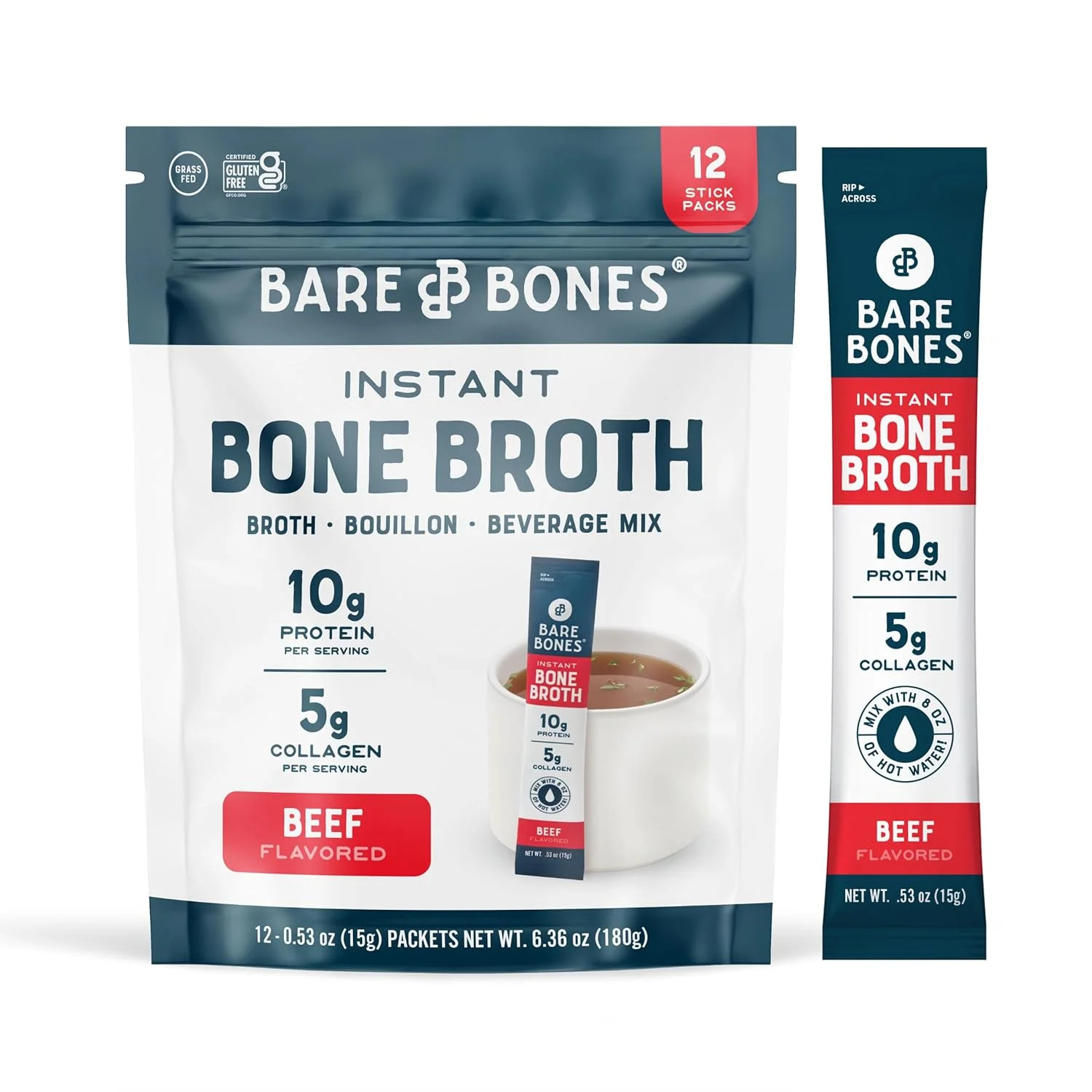 Bare Bones Bone Broth Instant Powdered Beverage Mix, Beef, 10g Protein, Keto & Paleo Friendly, 15... | Walmart (US)
