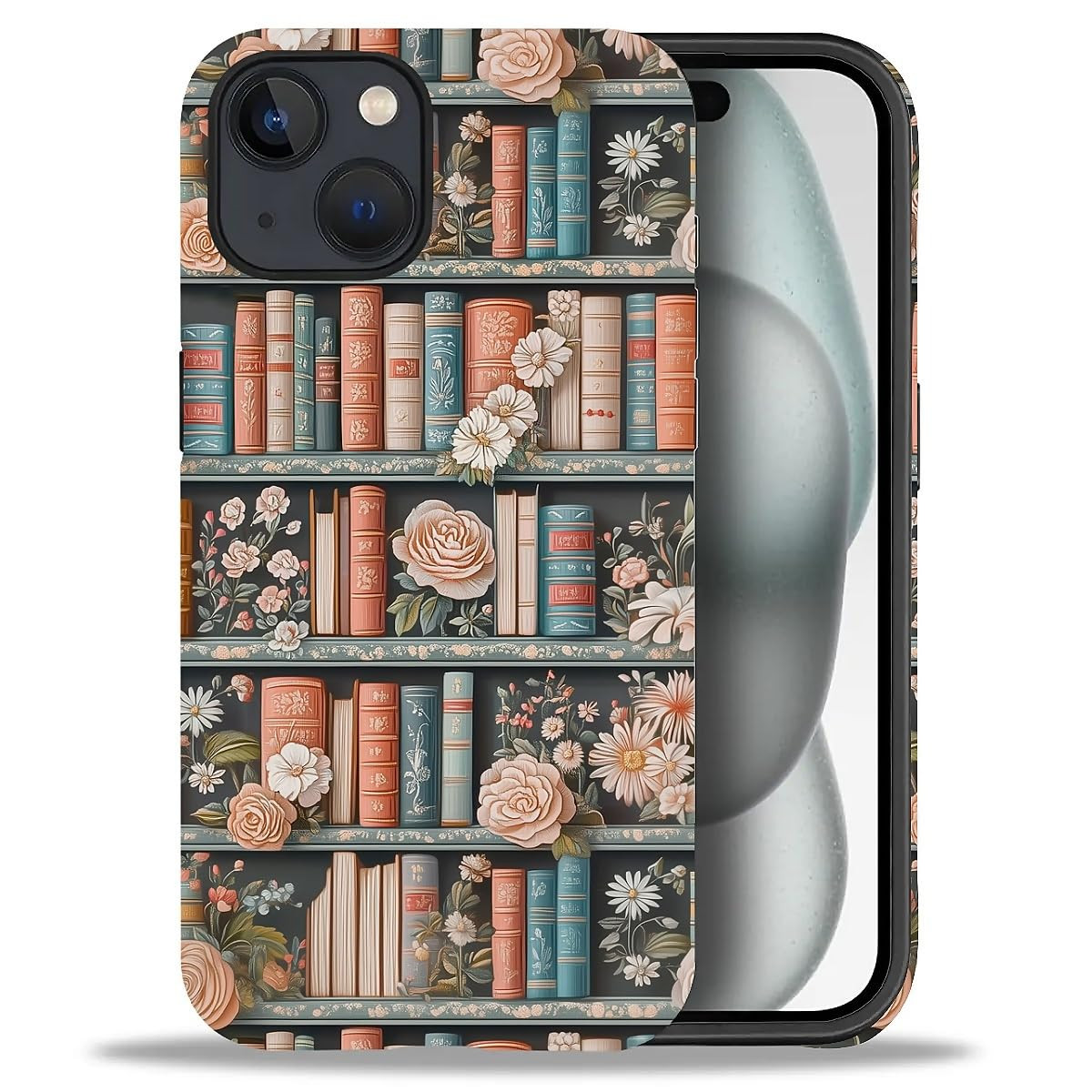 DAIZAG Phone Case Compatible with iPhone 15,Flower Bookshelf Mixed 2 Layer Soft Silicone+Hard PC ... | Amazon (US)