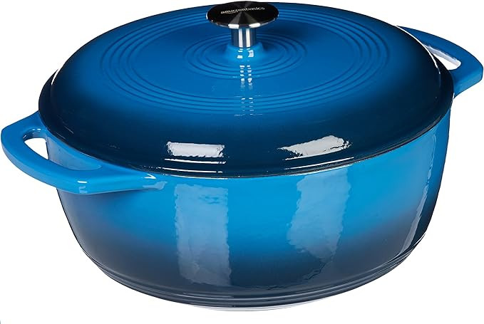 Amazon Basics Enameled Cast Iron Covered Round Dutch Oven, 6-Quart, Blue | Amazon (US)
