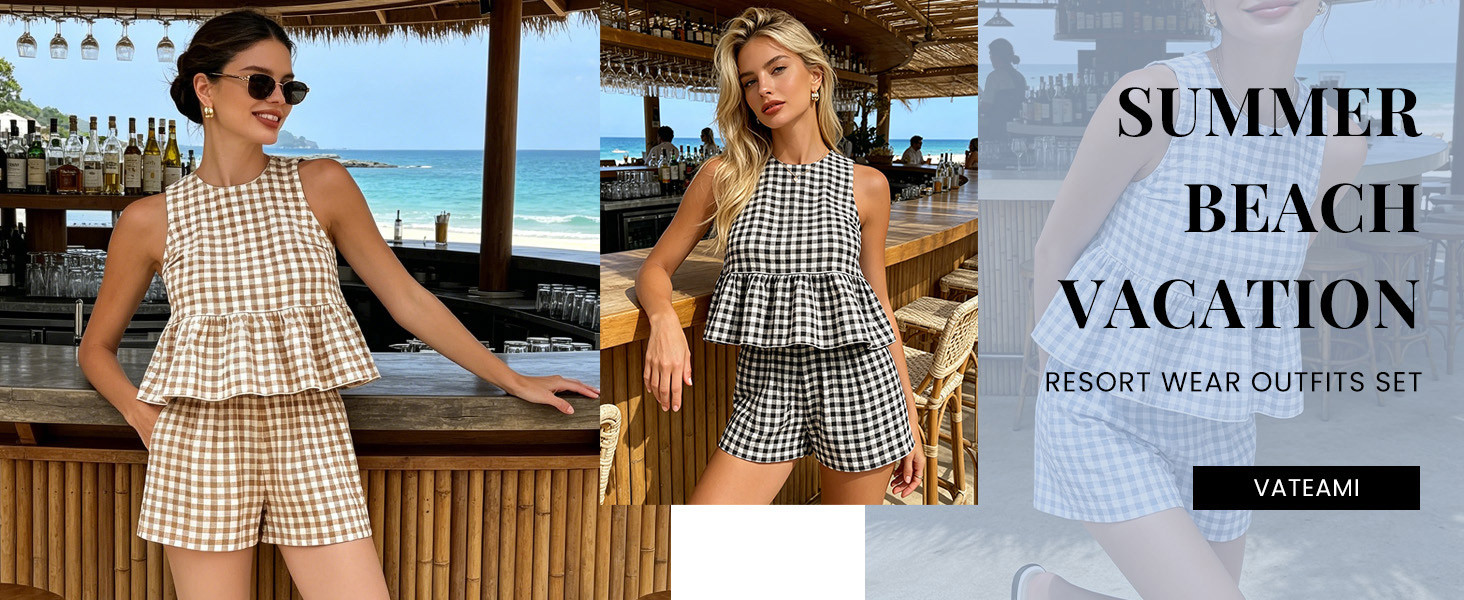 Womens 2 Piece Lounge Sets Gingham Plaid Sleeveless Ruffle Tank Tops and Shorts Sets Summer Match... | Amazon (US)