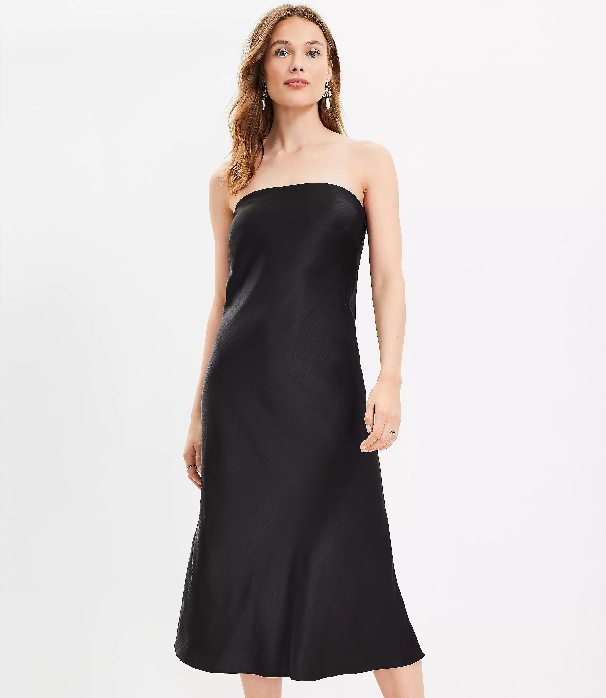 Satin Strapless Midi Dress | LOFT