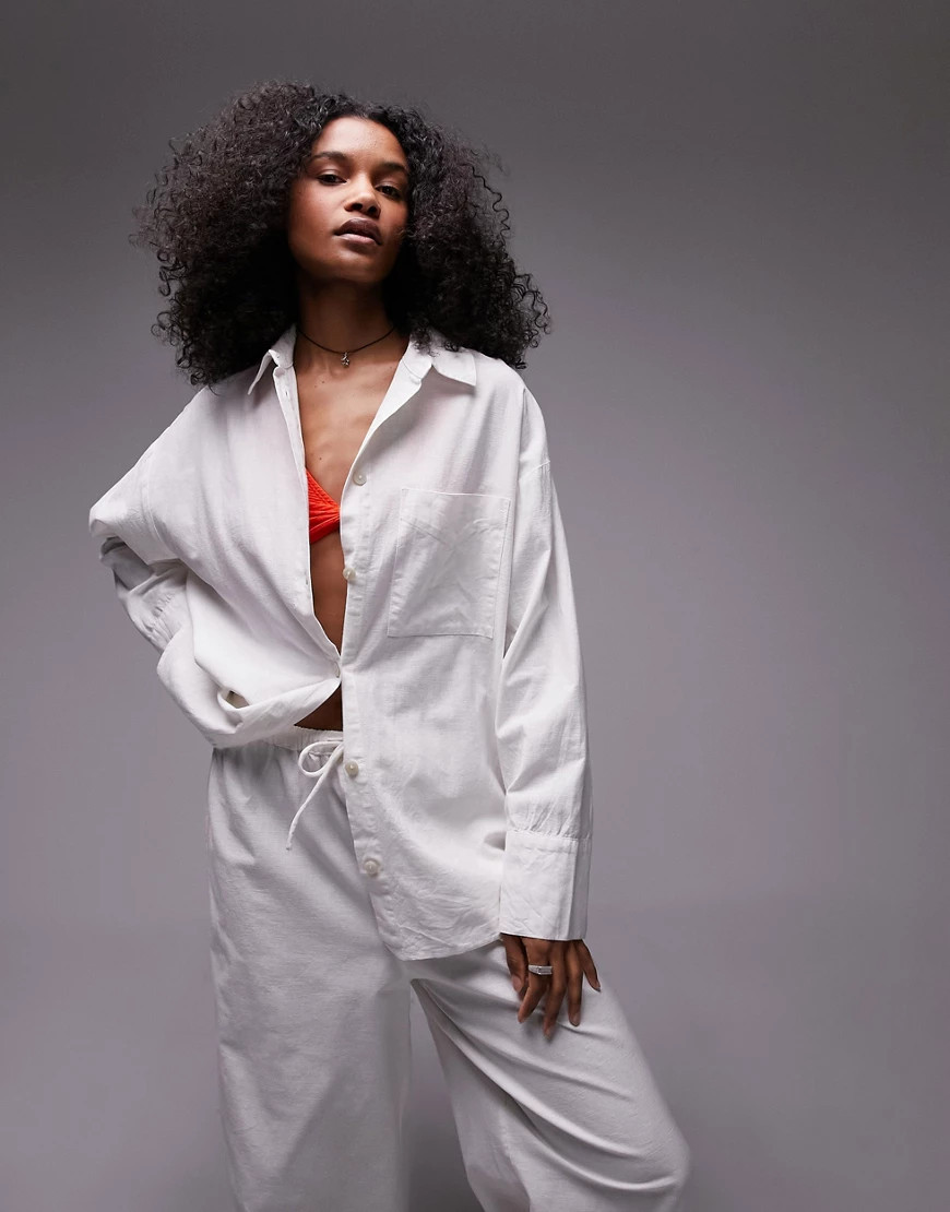 Topshop co-ord linen blend beach shirt in white-Neutral | ASOS (Global)