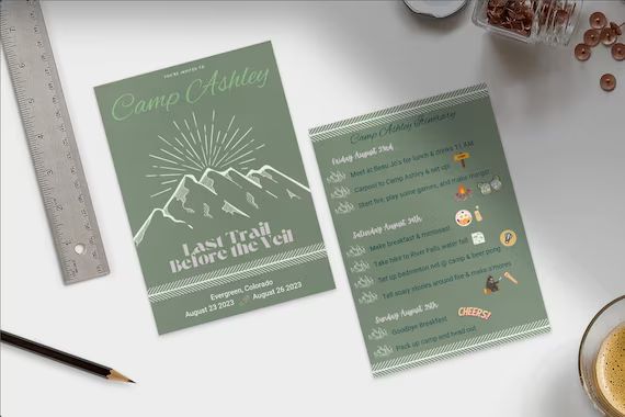 Double Sided Camping Themed Bachelorette Itinerary | Etsy (US)