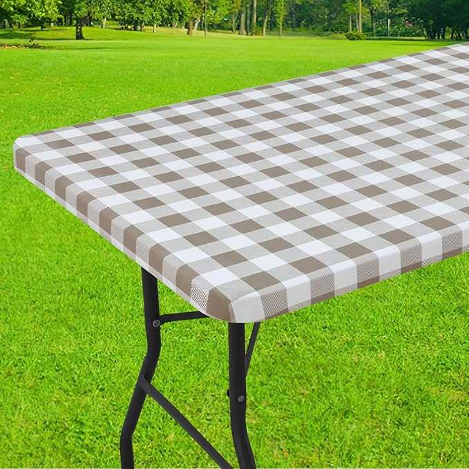 Smiry Rectangle Picnic Table Cloth, Elastic Waterproof Fitted Vinyl Tablecloths, Flannel Backed B... | Amazon (US)