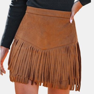 Women's Terra Cotta High Waist Fringe Mini Skirt - Cupshe | Target
