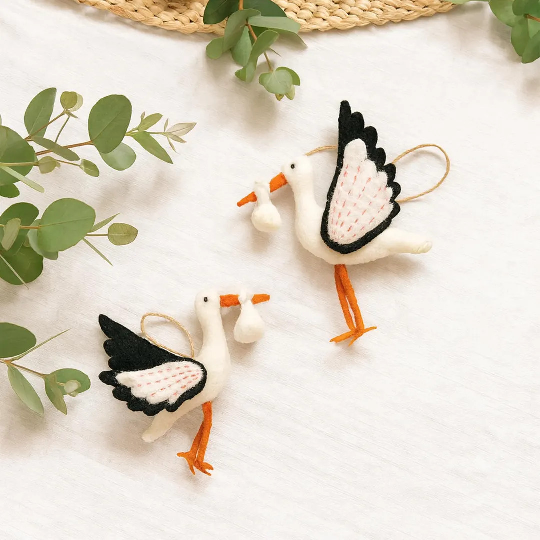 Felt Stork Ornament, Welcoming Newborn, Baby Celebration, Unique Parent Gift, Spring Decor, Hemp ... | Etsy (US)