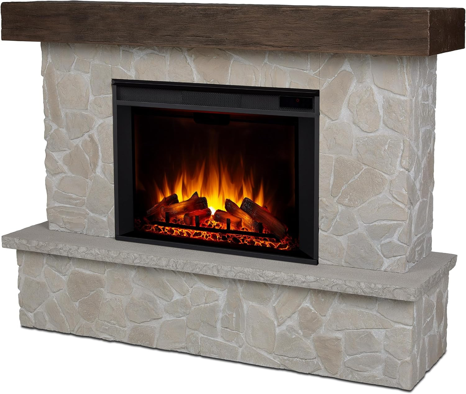 Real Flame Odette 64" Grand Electric Fireplace, Natural Look of Stacked Stone, Replaceable Fireplace Insert Heater, Realistic Log and Flame Effect, Remote Control, Timer (Natural Stone) | Amazon (US)