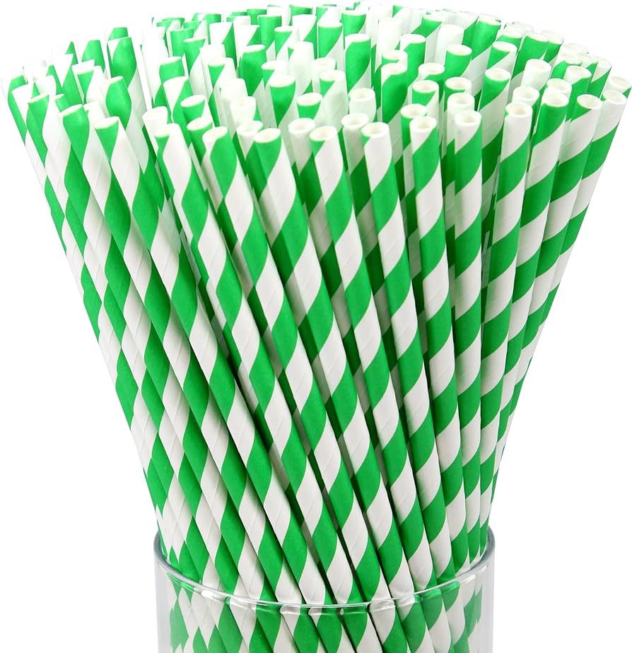 150-pack Premium Drinking Striped Paper Straws - Disposable Green Paper Straws - Biodegradable St... | Amazon (US)