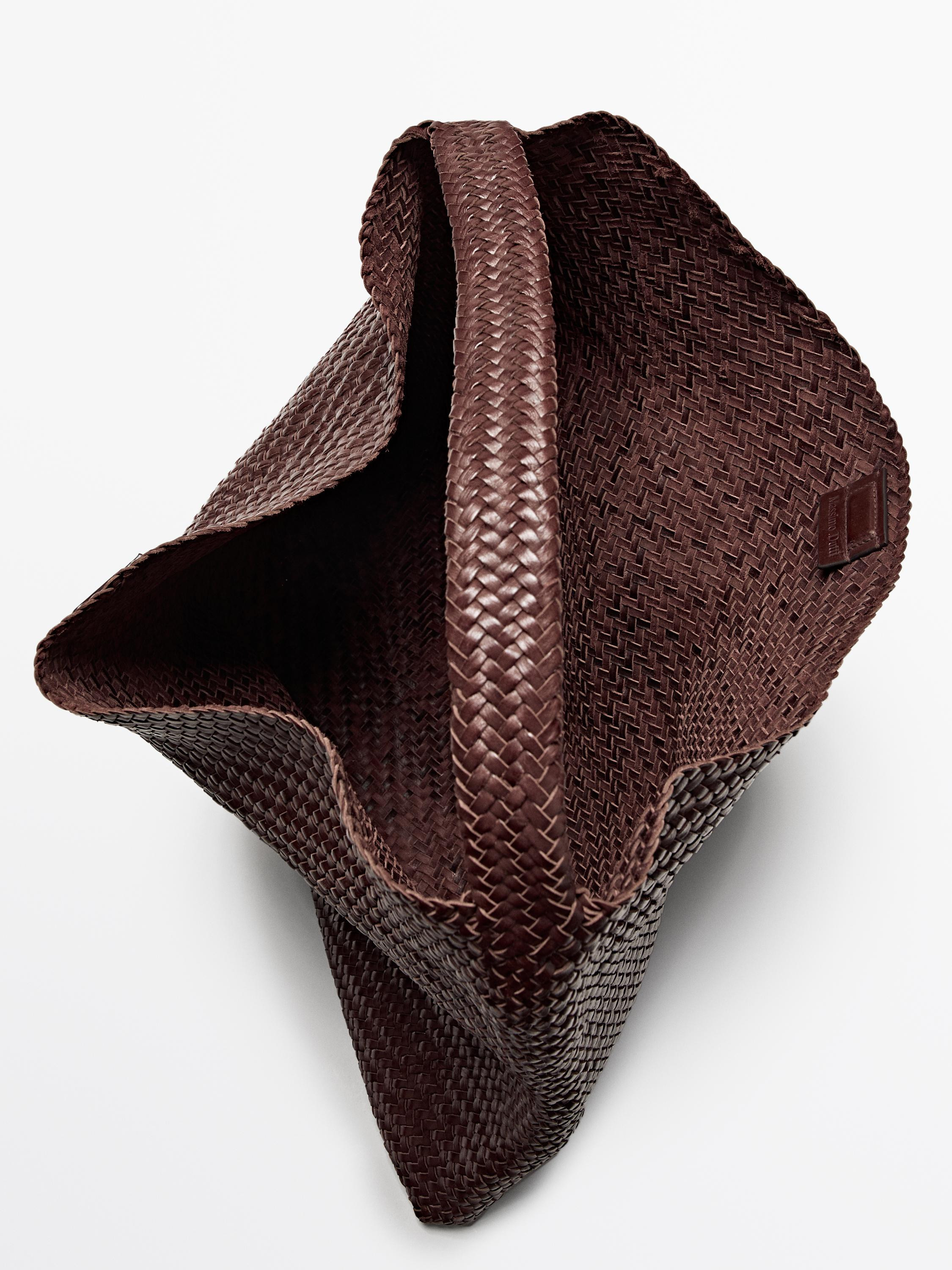 Nappa leather woven maxi tote bag | Massimo Dutti UK