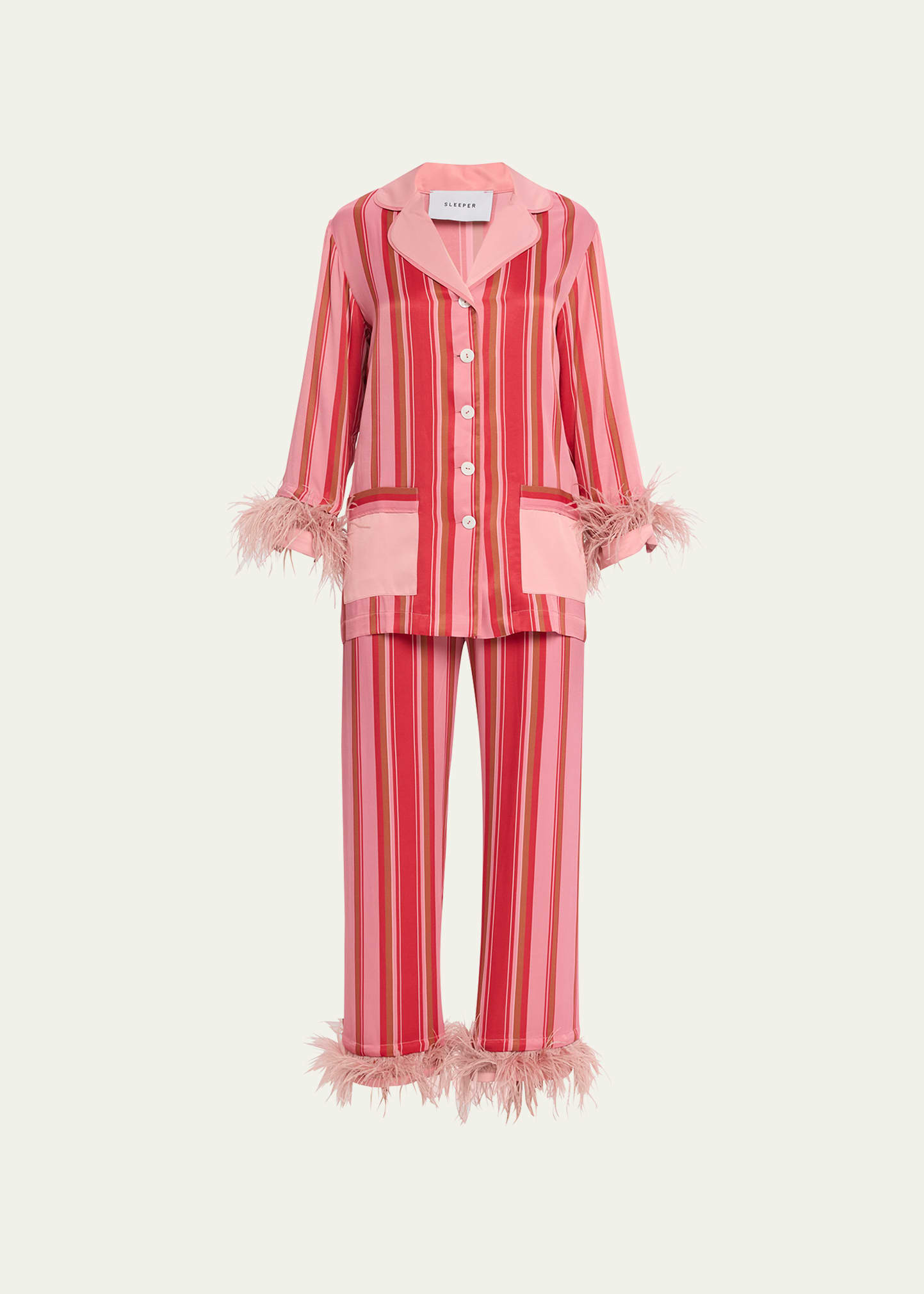 Sleeper Party Striped Feather-Trim Pajama Set | Bergdorf Goodman