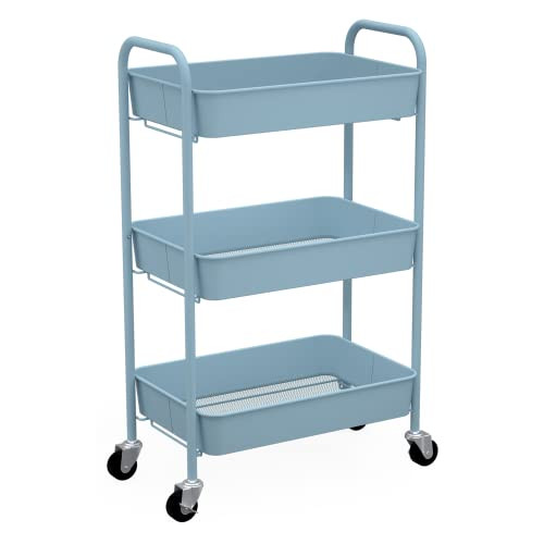 CAXXA 3-Tier Rolling Metal Storage Organizer - Mobile Utility Cart with Caster Wheels, Blue | Amazon (US)