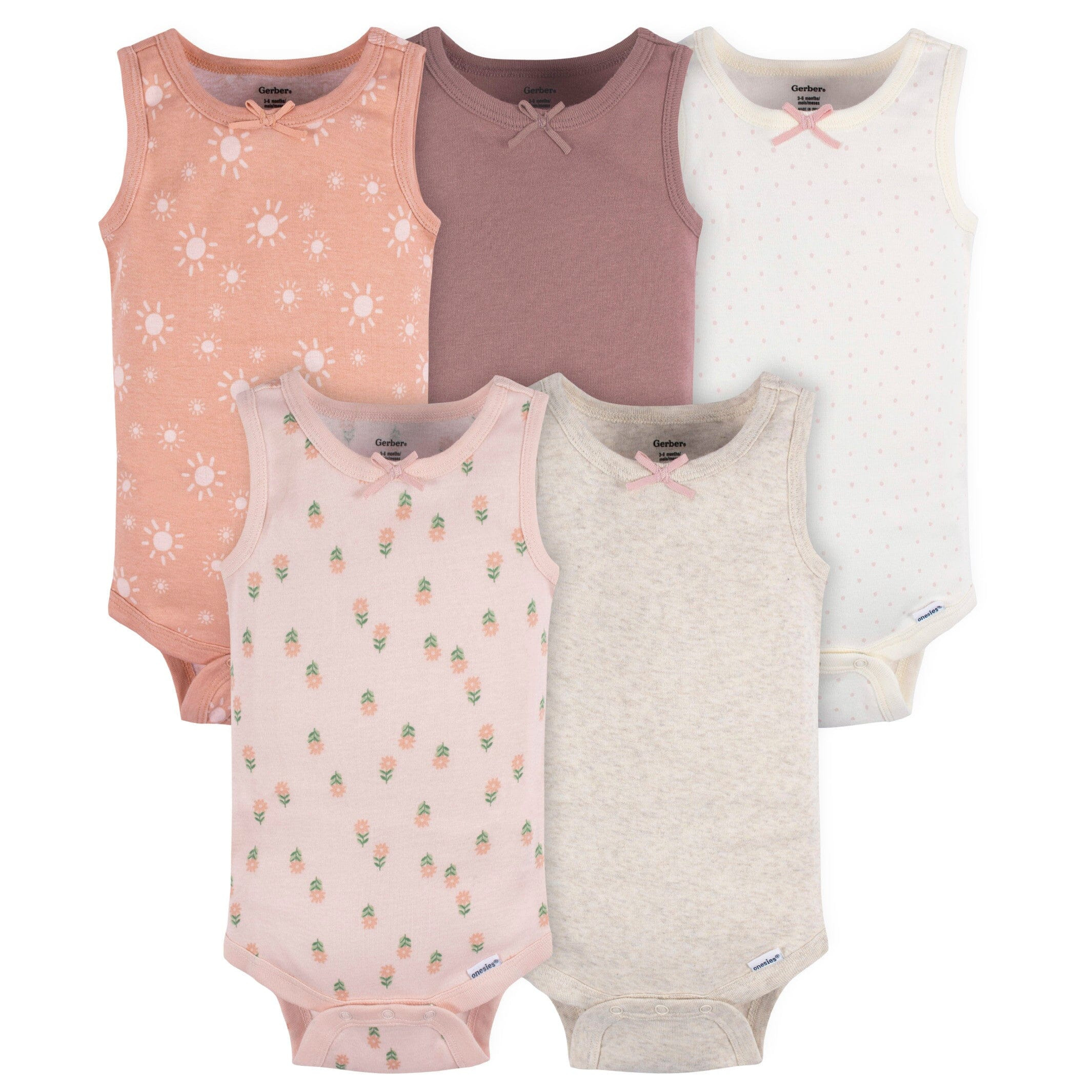 5-Pack Baby Girls Flowers Sleeveless Onesies® Bodysuits | Gerber Childrenswear