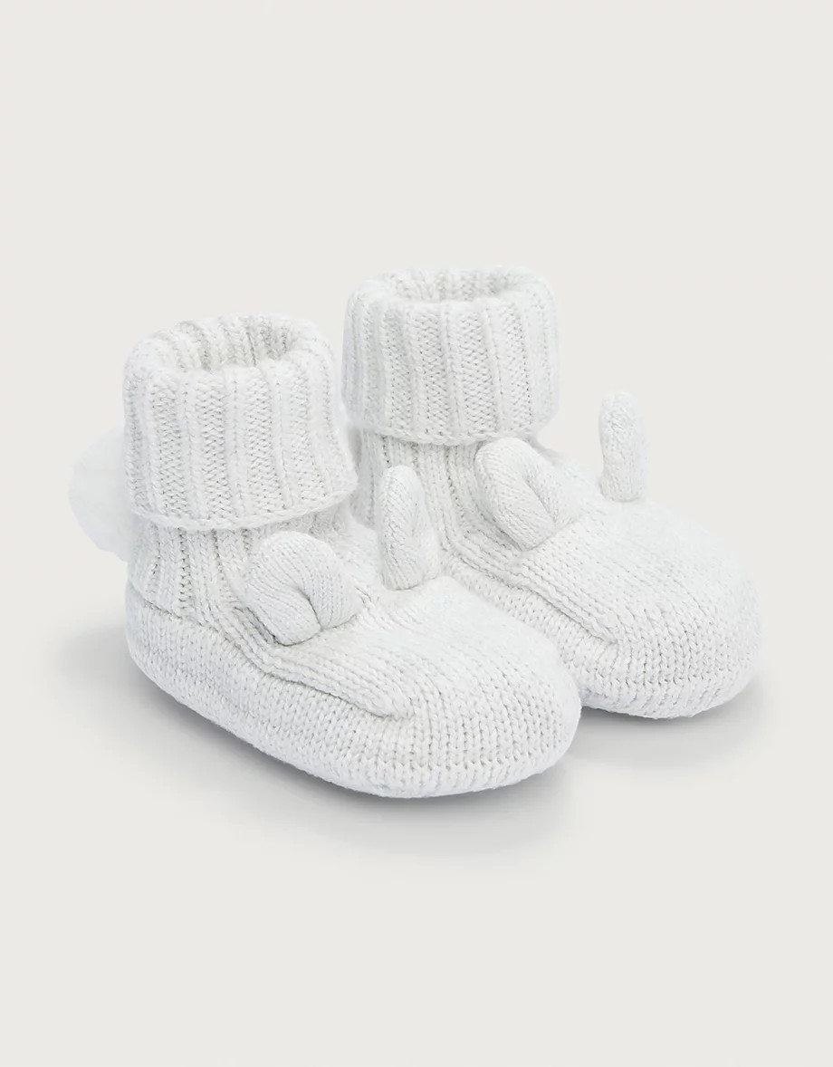 Organic Cotton Bunny Knitted Pom Pom Booties | The White Company UK & ROW