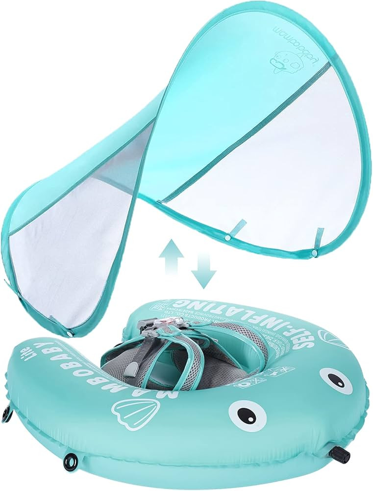 HECCEI Newest Compressible Folding Mambobaby Baby Self-Inflating Float with Sun Canopy \u2013 Gre... | Amazon (US)