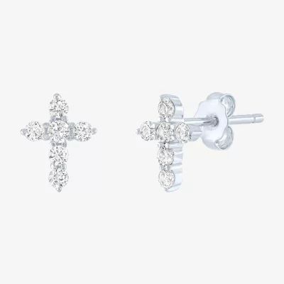 'Limited Time Special! Lab Created White Sapphire Sterling Silver 9mm Cross Stud Earrings | JCPenney