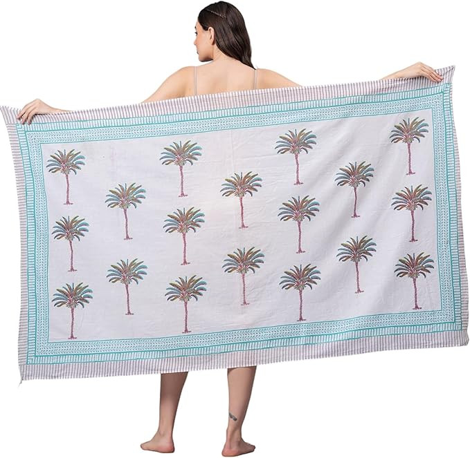100% Cotton Swimsuit Cover-Up, Indian Hand Block Printed Sarong Wraps Bikini Cover-Up for Women | Amazon (US)