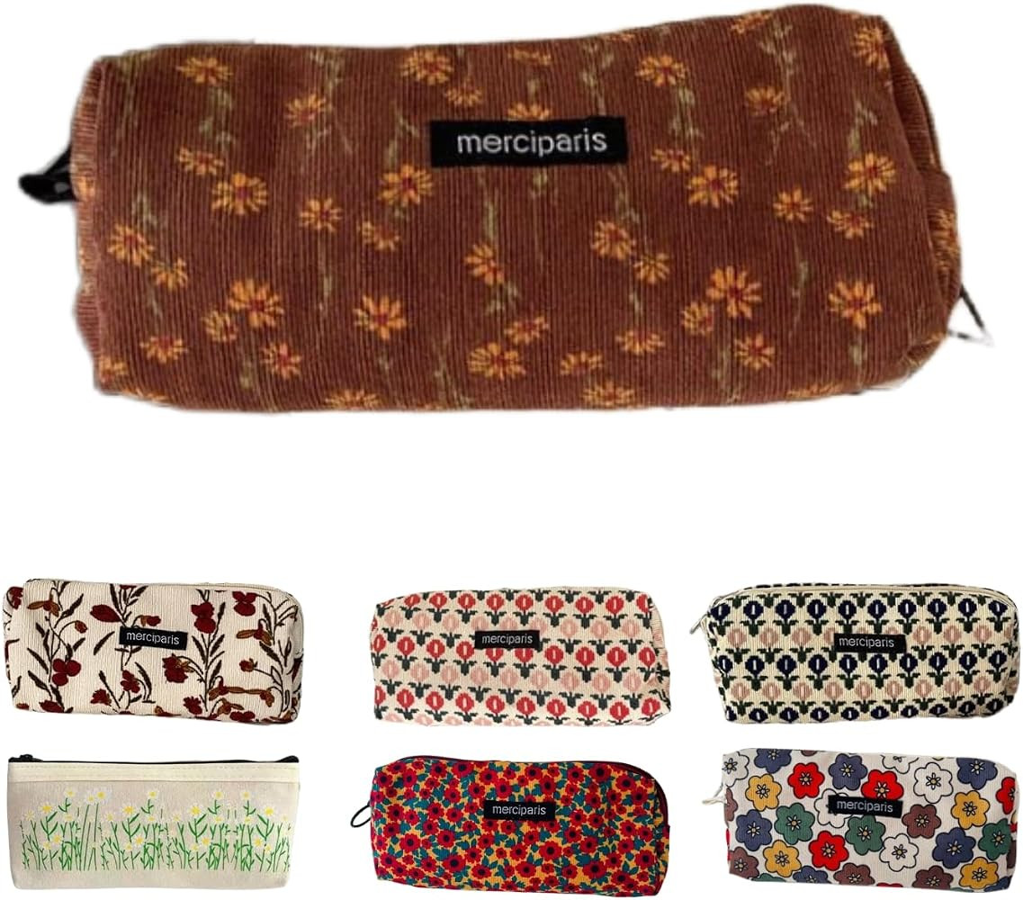 Flower Prints Pencil Pen Pouch Purse Bag Cosmetic Case Organizer Soft Cotton Canvas (D) | Amazon (US)