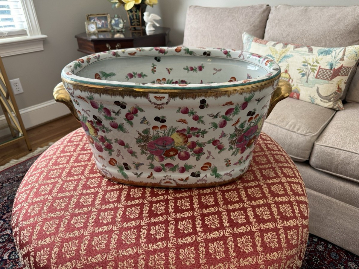 Vintage Large Chinese Chinoiserie Foot Bath Planter Famille Rose Fruit Butterfly | eBay | eBay US