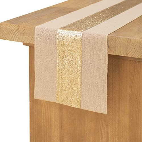 Ling's moment 12 x 108 Inches Burlap Table Runner Splicing Sequin Table Runner Glitter Gold Jute Hes | Amazon (US)