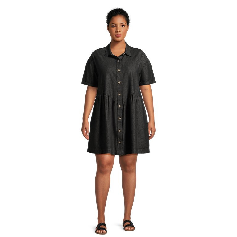 Terra & Sky Women's Plus Size Shirt Dress with Short Sleeves, Sizes 0X-5X | Walmart (US)