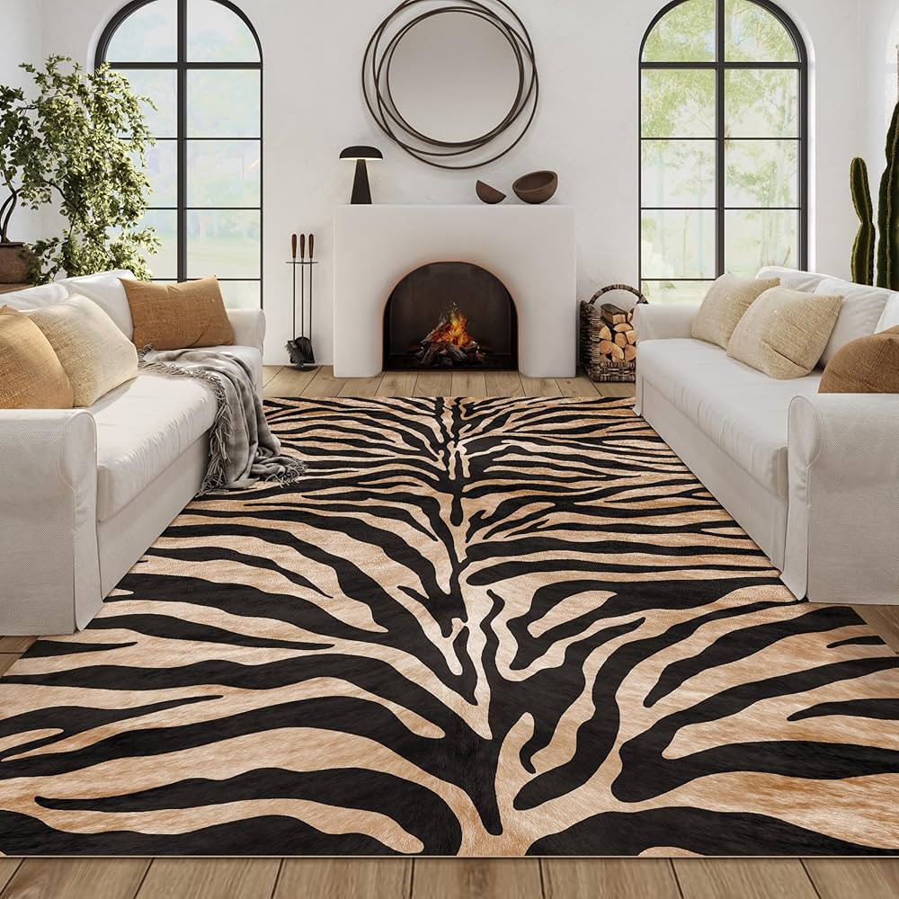 Zebra Print Rug, Brown Area Rug 8x10 Feet Zebra Rugs for Living Room Animal Rugs Carpet Animal Ti... | Amazon (US)