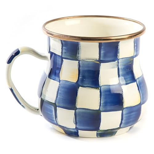 MACKENZIE-CHILDS Enamel Mug, Cute Enamelware Coffee and Tea Mug, Unique Drinkware, 16 Ounces, Blue-and-White Royal Check, Set of 1 | Amazon (US)