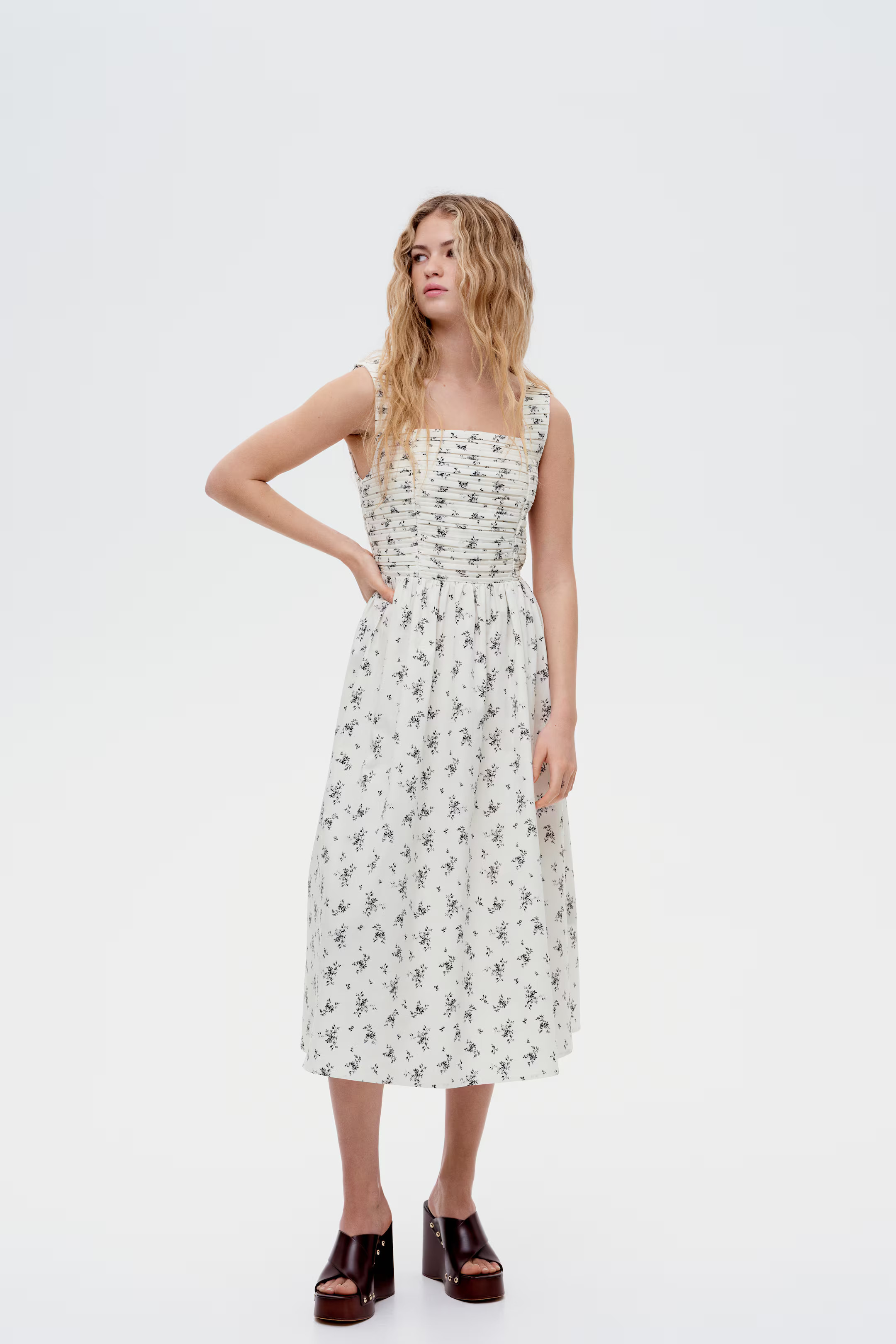 Pintuck-Detail Dress with Flared Skirt | H&M (US + CA)