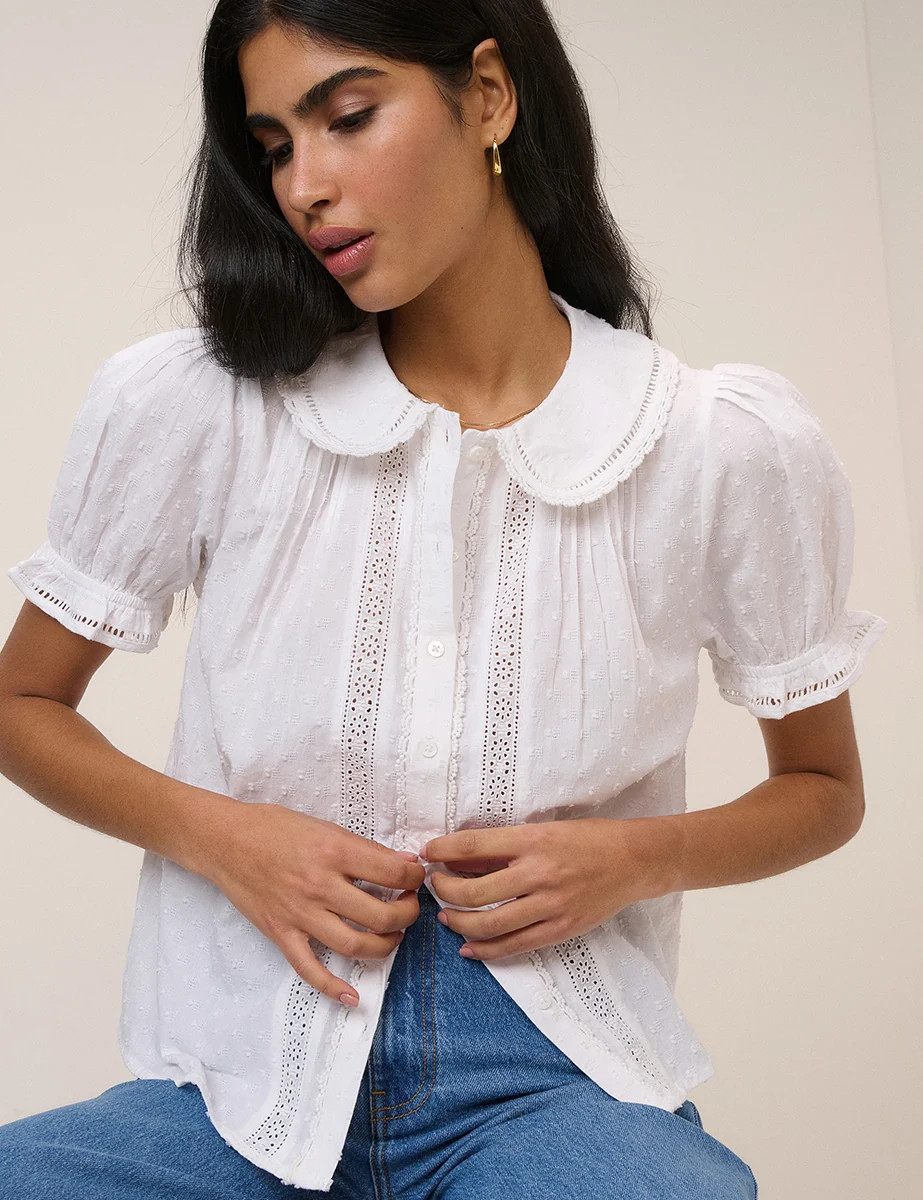 White Broderie Anglaise Peter Pan Collar Blouse | Nobody's Child