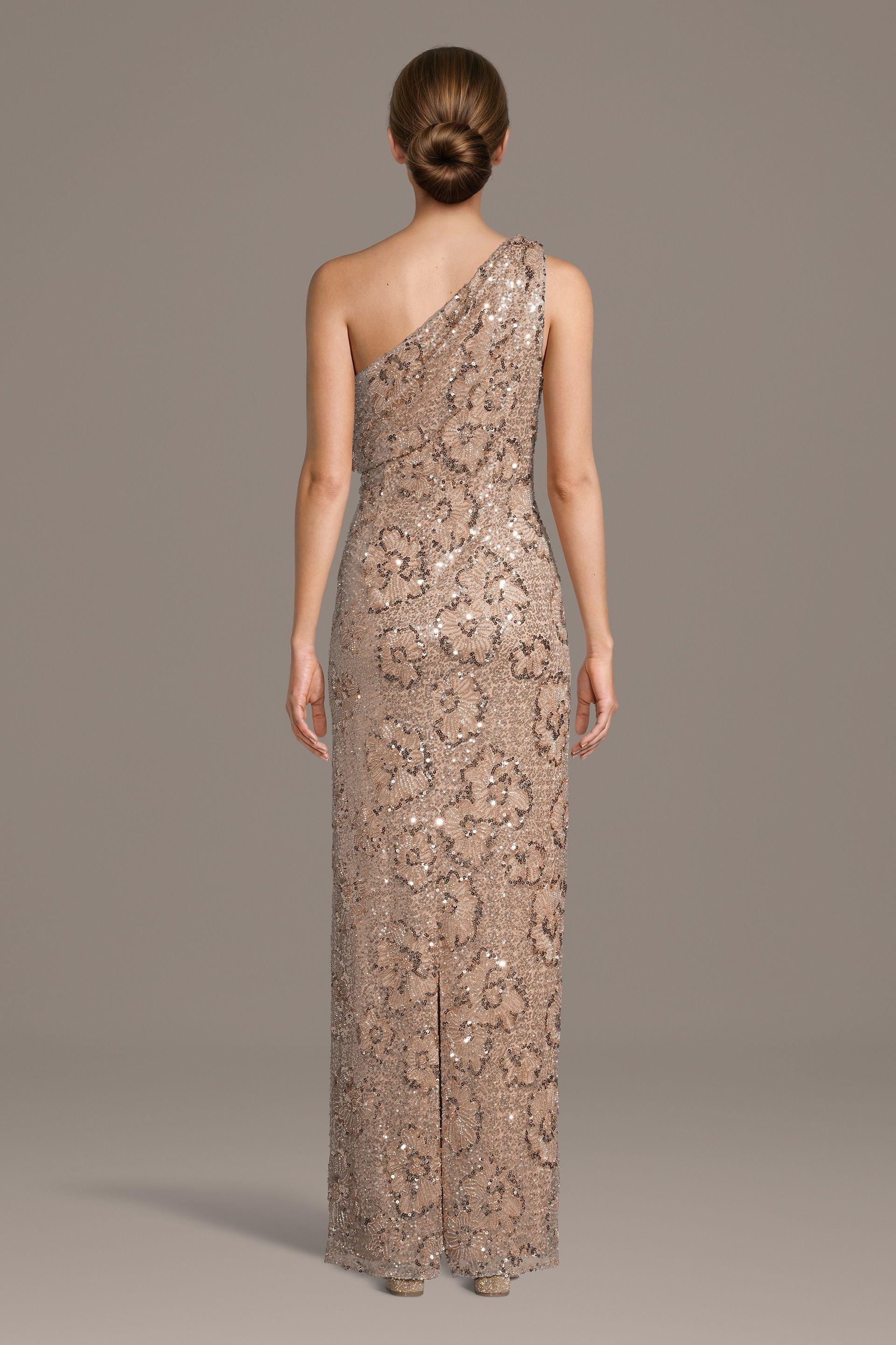 One-Shoulder Floral Sequin Sheath Dress | David's Bridal