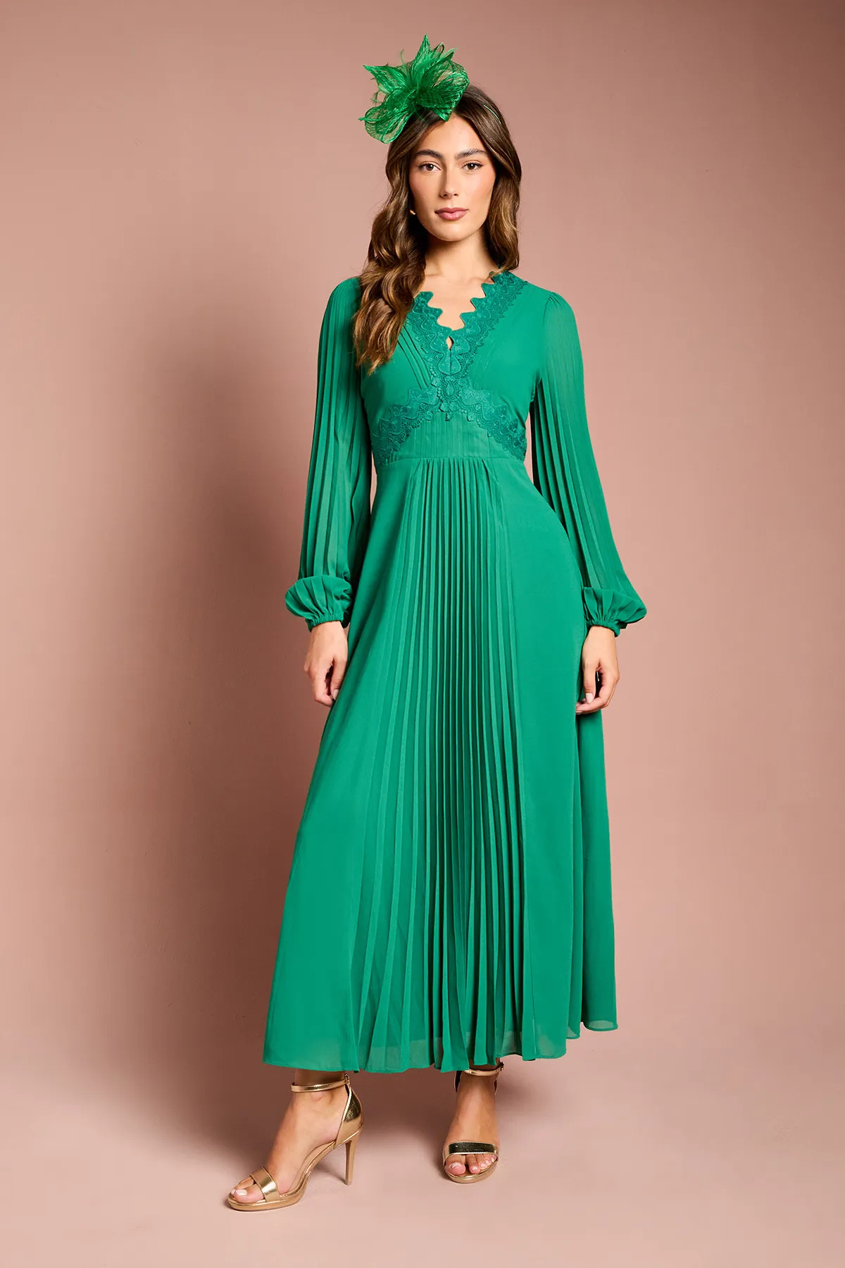Emerald Coast Pleat Detail Lace Trim Maxi Dress | Coast | Coast UK & IE