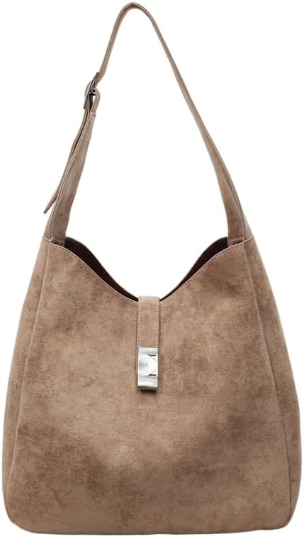 Slouchy Hobo Bags for Women, Faux Suede Vintage Shoulder Tote Bag, Retro Brown Purse for Fall and... | Amazon (US)