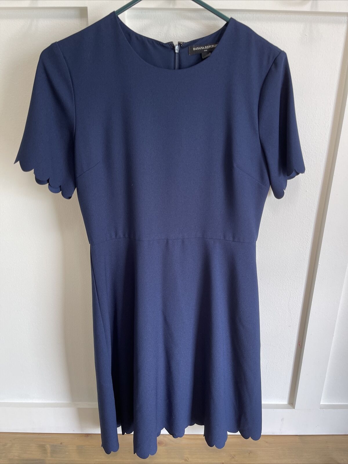 Womens Banana Republic Dress Size 4 Navy Blue Scallops Short Sleeve  | eBay | eBay US