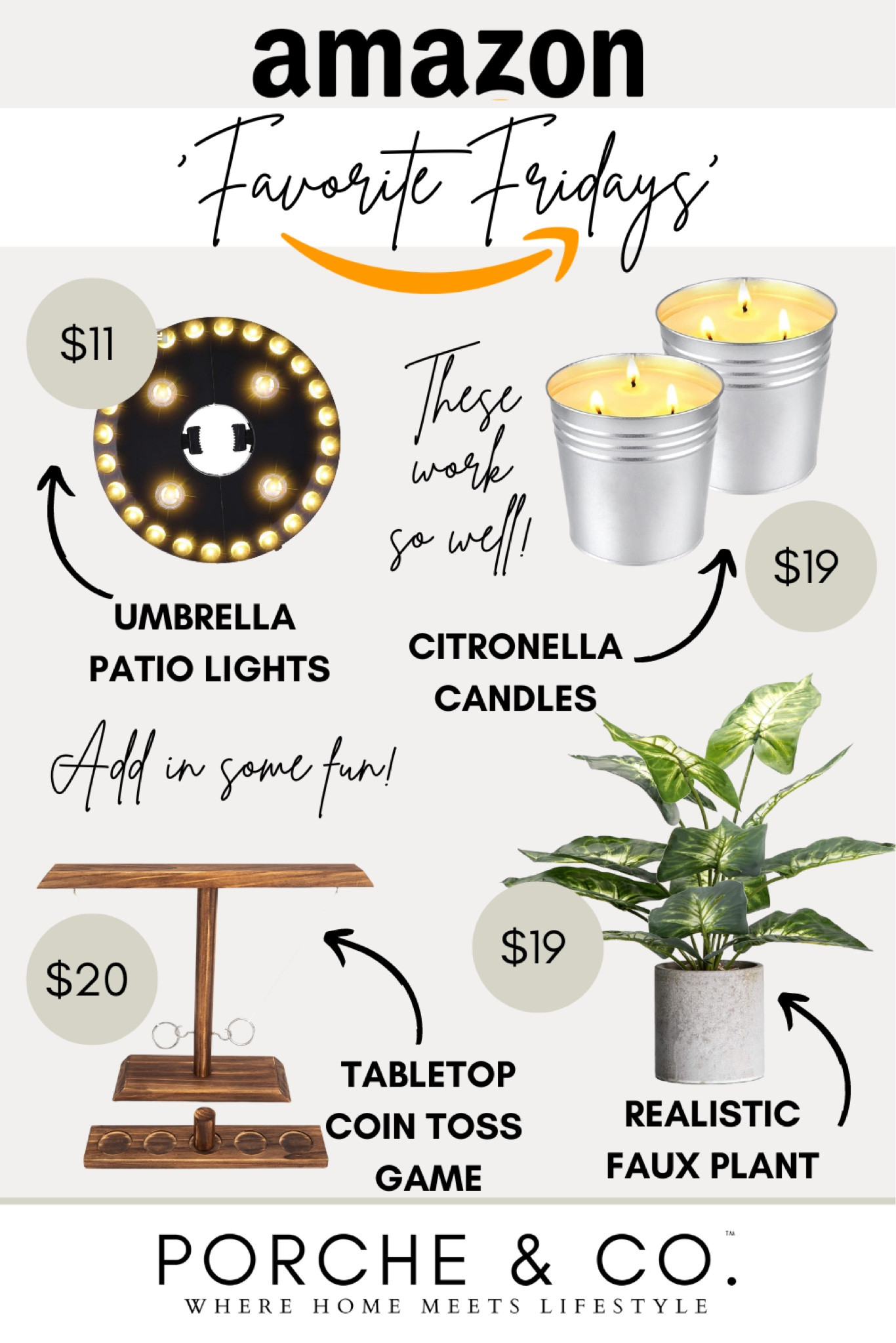 Amazon Outdoor Patio and Porch favorites! Umbrella lighting, citronella candles, faux tabletop plants and a fun tabletop family game! #outdoor #amazon #affordable 

#LTKstyletip #LTKhome #LTKSeasonal