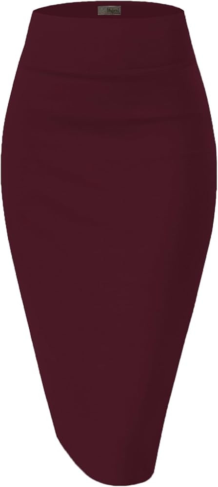 Hybrid & Company Women's Premium Nylon Ponte Stretch High Waist Pencil Suit Skirt Below Knee | Amazon (US)