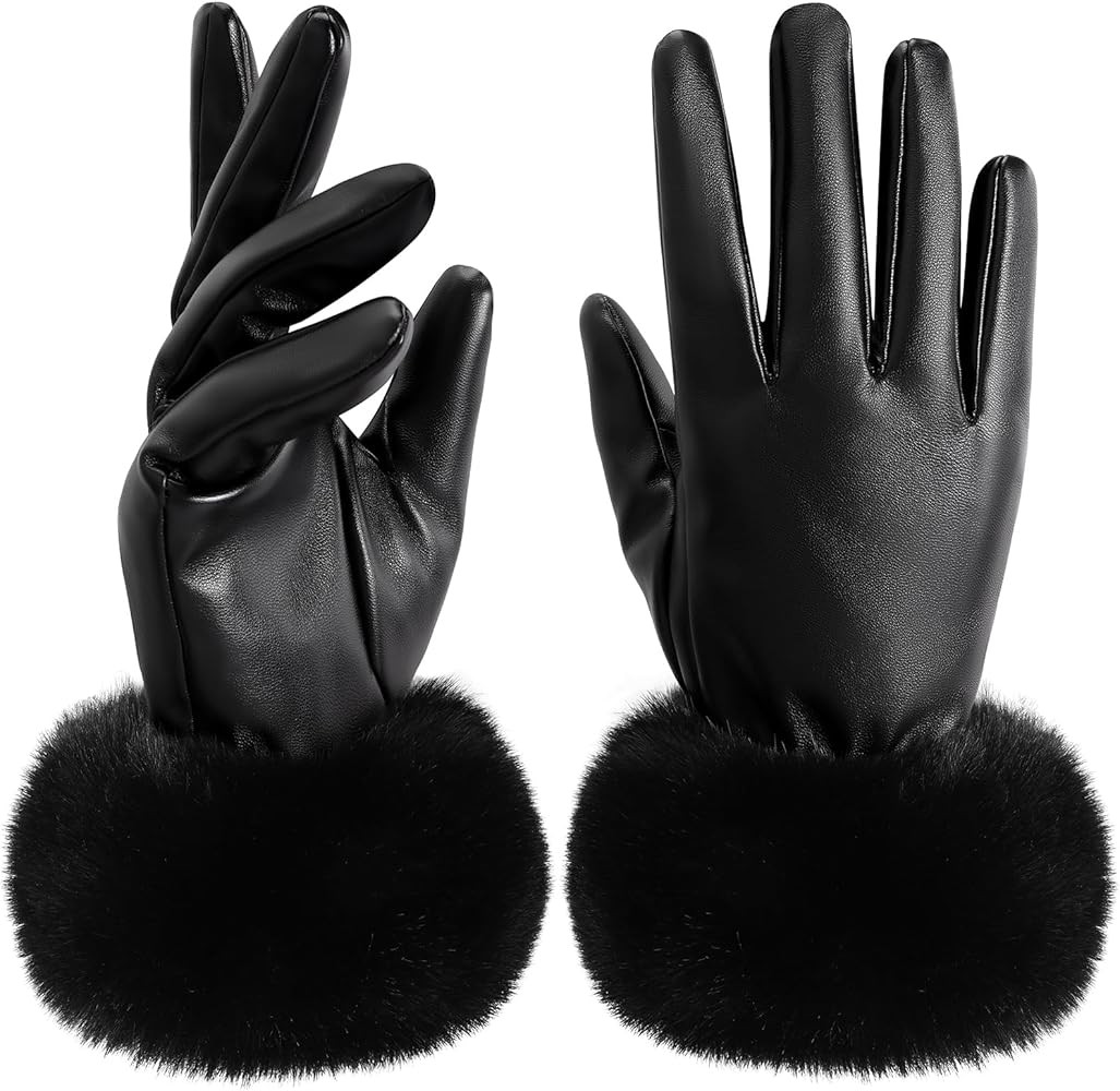 Winter Gloves - Leather Gloves for Women, Warm Lined Touchscreen Winter Gloves for Women | Amazon (US)