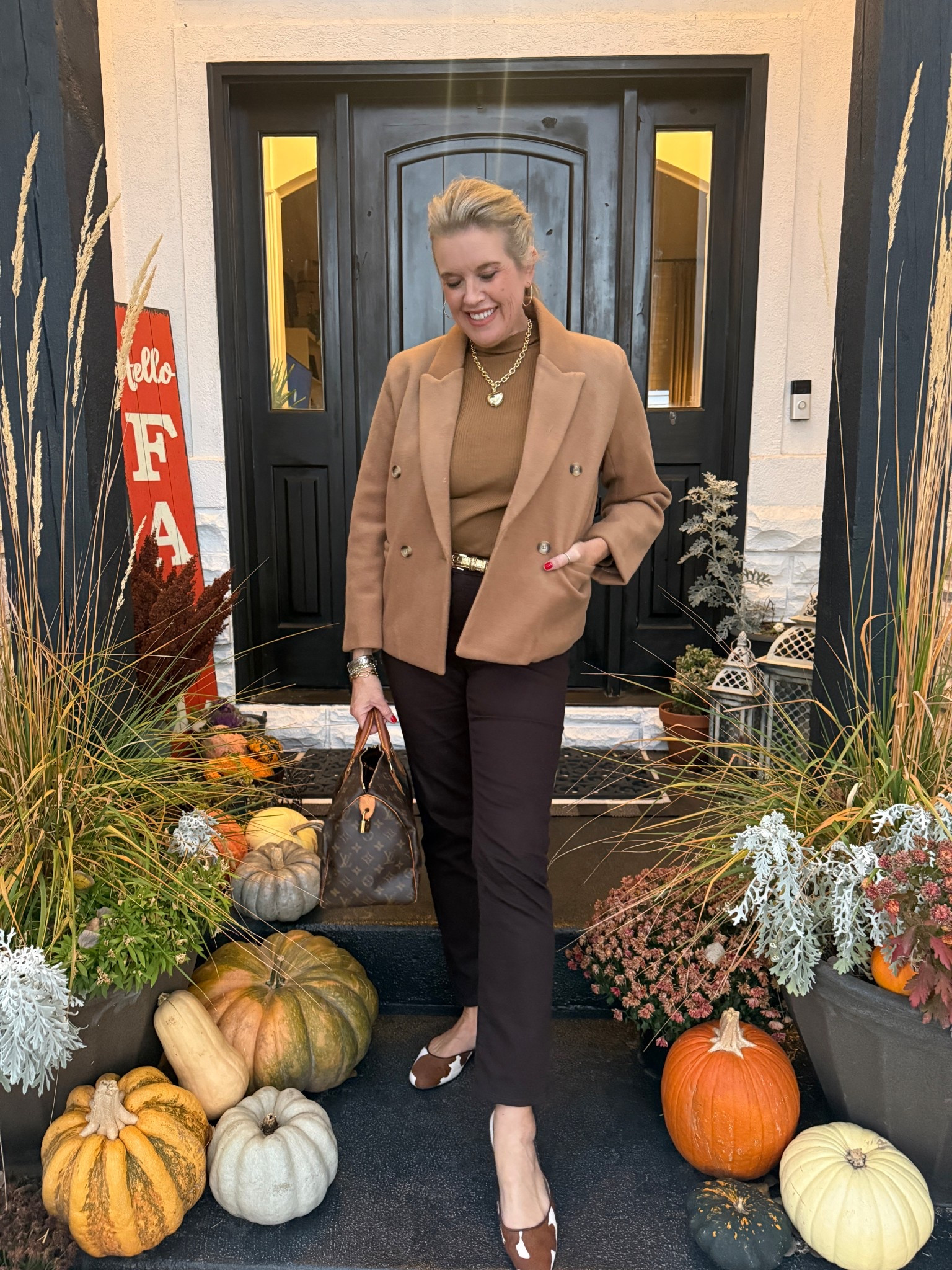 Fall outfit inspiration 

Shades of Camel and chocolate brown🍁🍂

My favorite jeans right now, that I seem to be wearing on repeat.
By Chicos- girlfriend straight leg jeans, fit tts I am in the 0 (4) 
On sale

Chicos cow print ballet flats tts 

Amazon camel hip length coat,
Satin lined, and  great high quality find. Fits tts I am in med 
Comes in several colors

Amazon find ribbed mock neck knit too under $15 and comes in several colors 

Gold metallic belt loft 

Gold Heart locket and gold chunky chain by Allie Bess save 20% with my code DARCY20 

#LTKSaleAlert #LTKStyleTip #LTKFindsUnder50