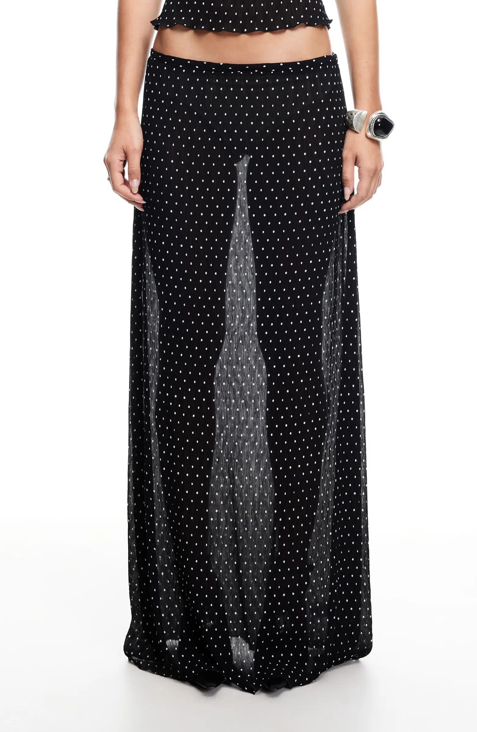 LIONESS Ford Dot Print Plissé Maxi Skirt | Nordstrom | Nordstrom
