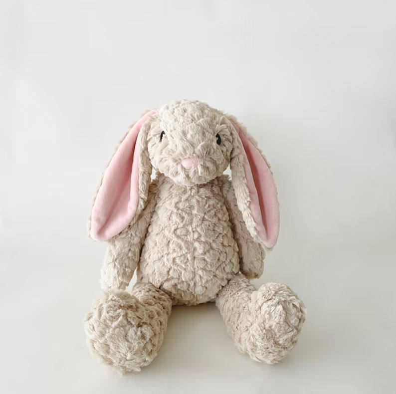Beige Plush Bunny: Personalized Option, Stuffed Animal W/unique Plush Fur W/embroidered Eyes, Bab... | Etsy (US)