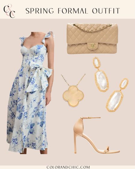 Spring formal outfit great for Easter, formal events and more! Love the blue floral on this dress with the bow tie waist. Paired it with my favorite heels that I’ve had for forever! 

#LTKstyletip #LTKSeasonal