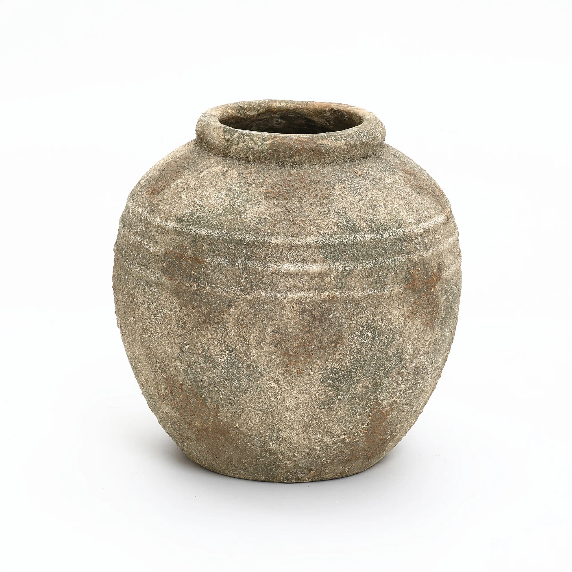 Weathered Terracotta with Textured Ridges Round Vase, Vintage Decor Accent | Wayfair North America