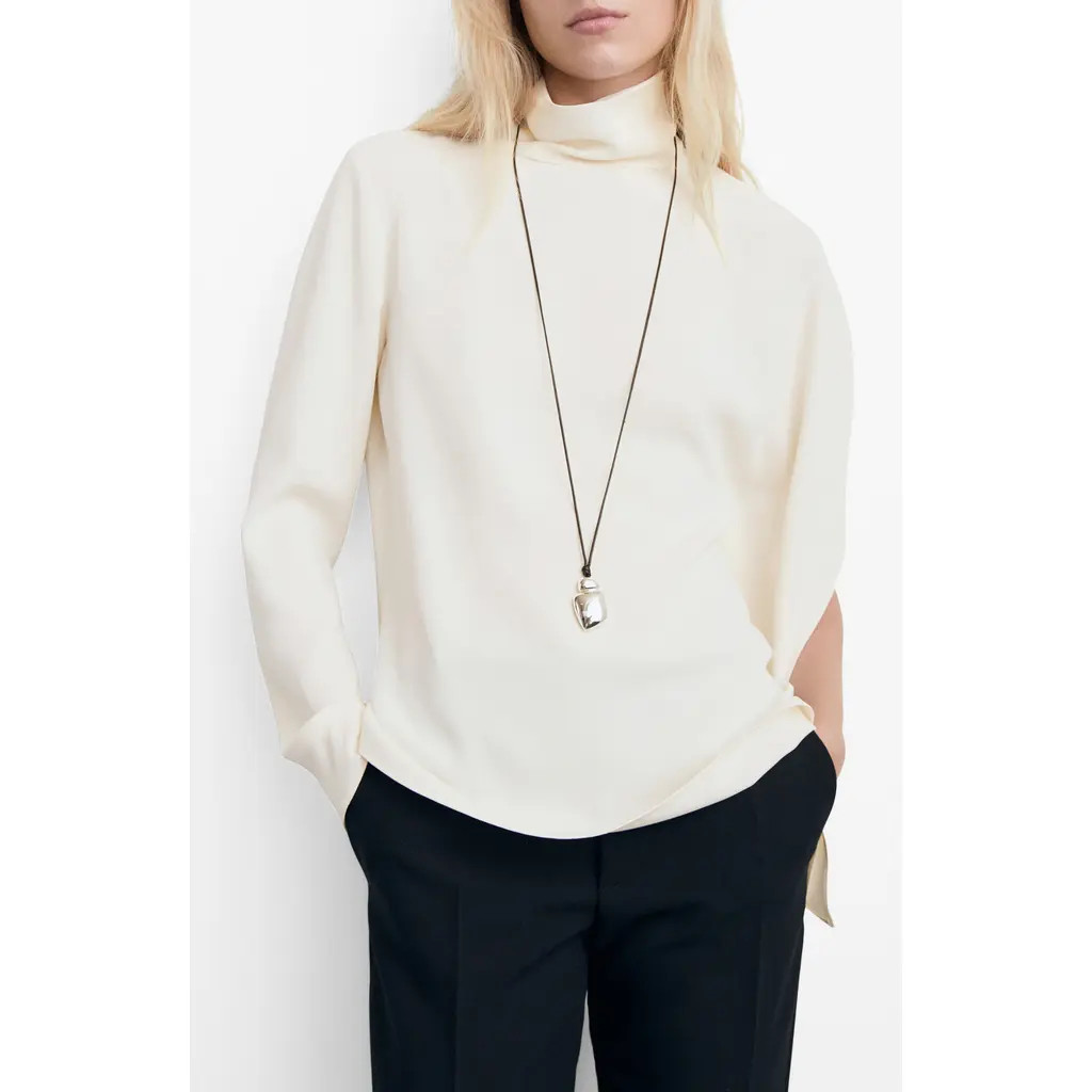 MANGO Asymmetric High Neck Top in Off White at Nordstrom, Size 4 | Nordstrom